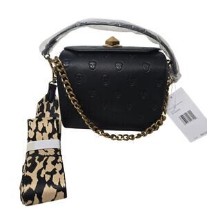 NWT Betsey Johnson Skull Crossbody Bag with Leopard Strap and Gold Chain